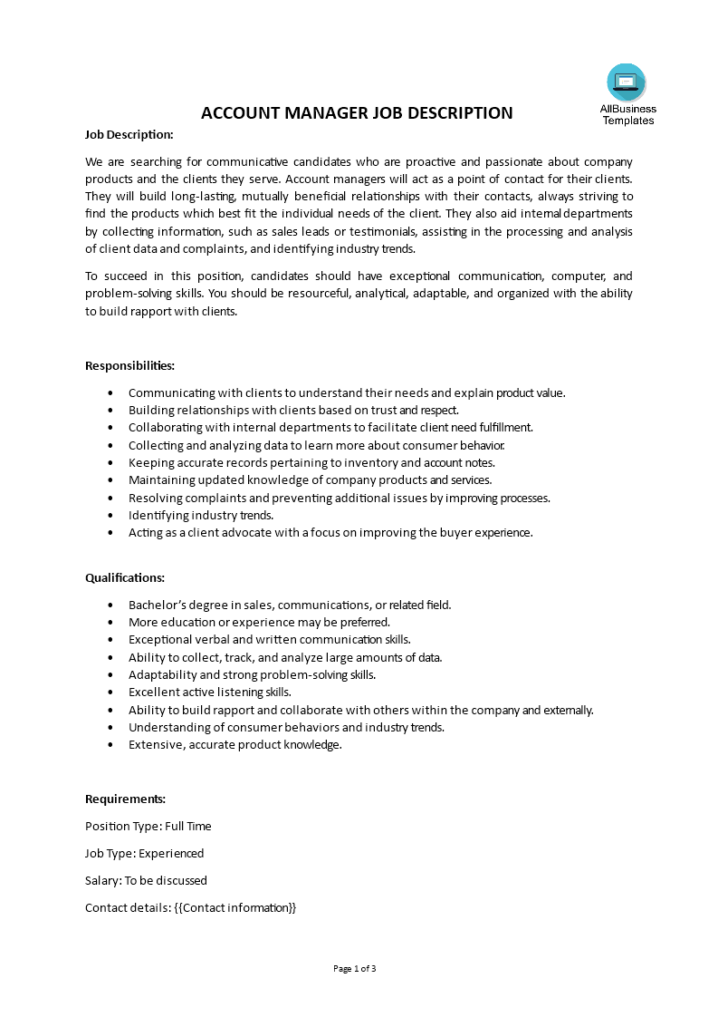 key account manager job description template