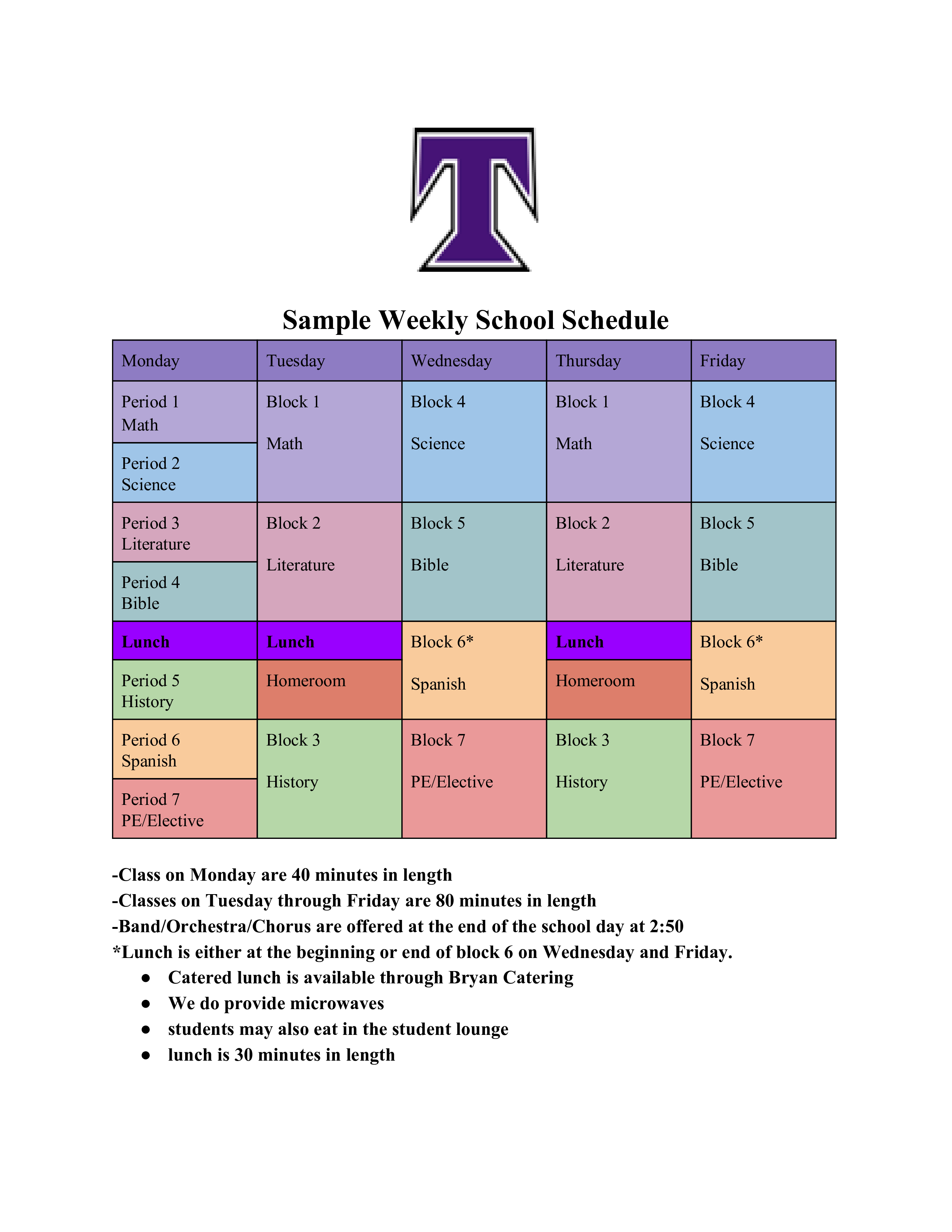 weekly school schedule template