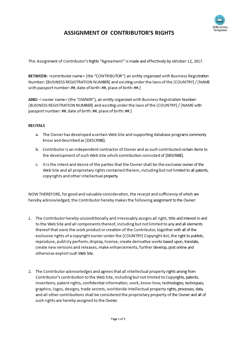assignment of contributors rights template
