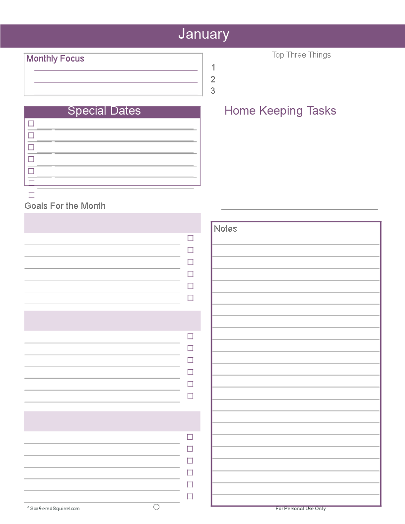 monthly calendar agenda template