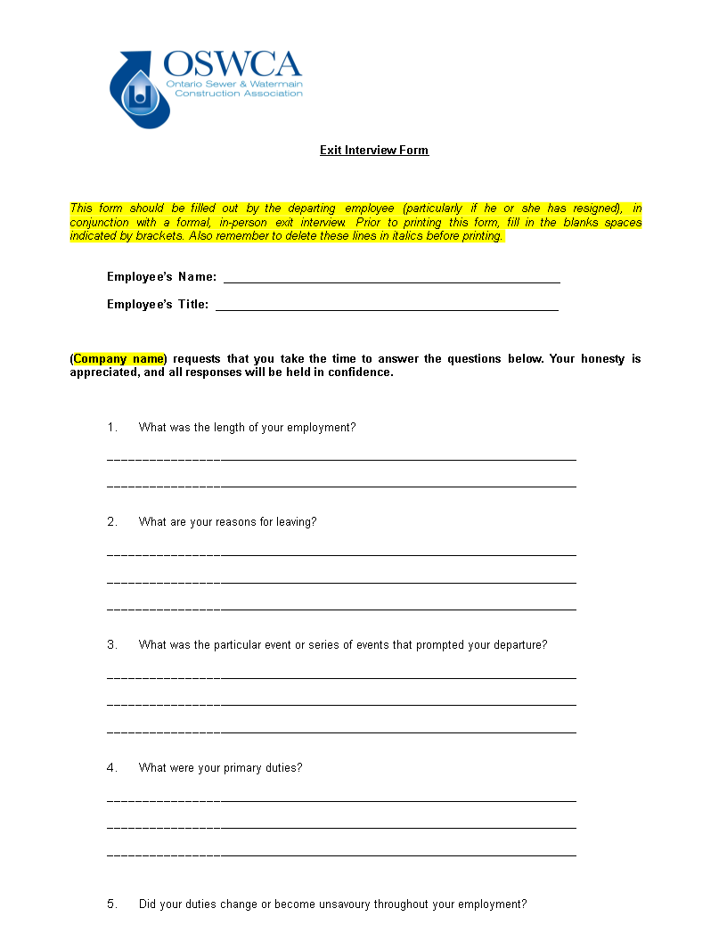 employee exit interview template