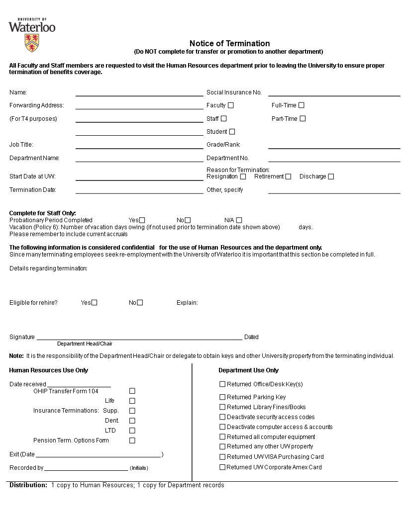 Notice of Termination in Word 模板