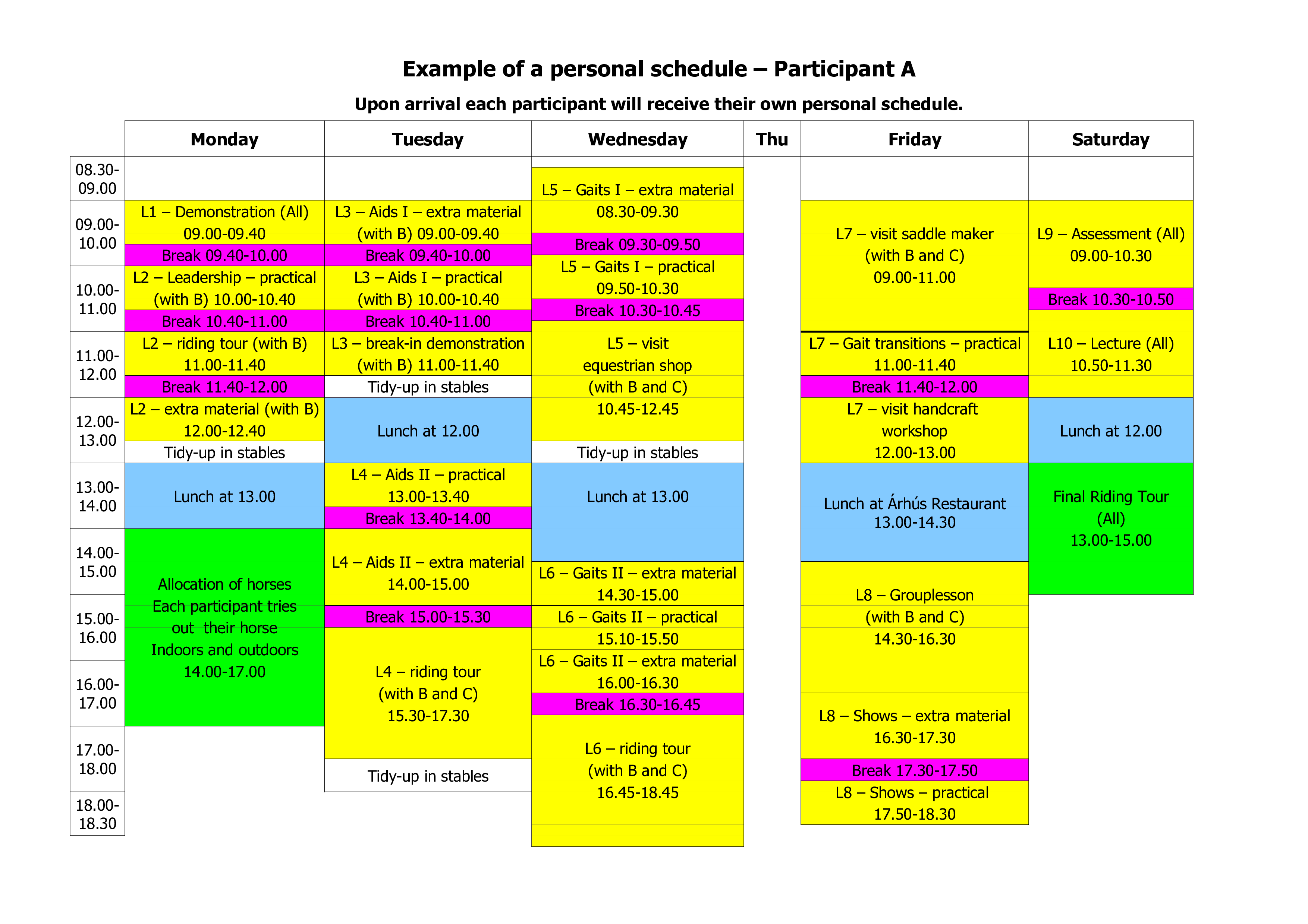 horse riding personal schedule Hauptschablonenbild