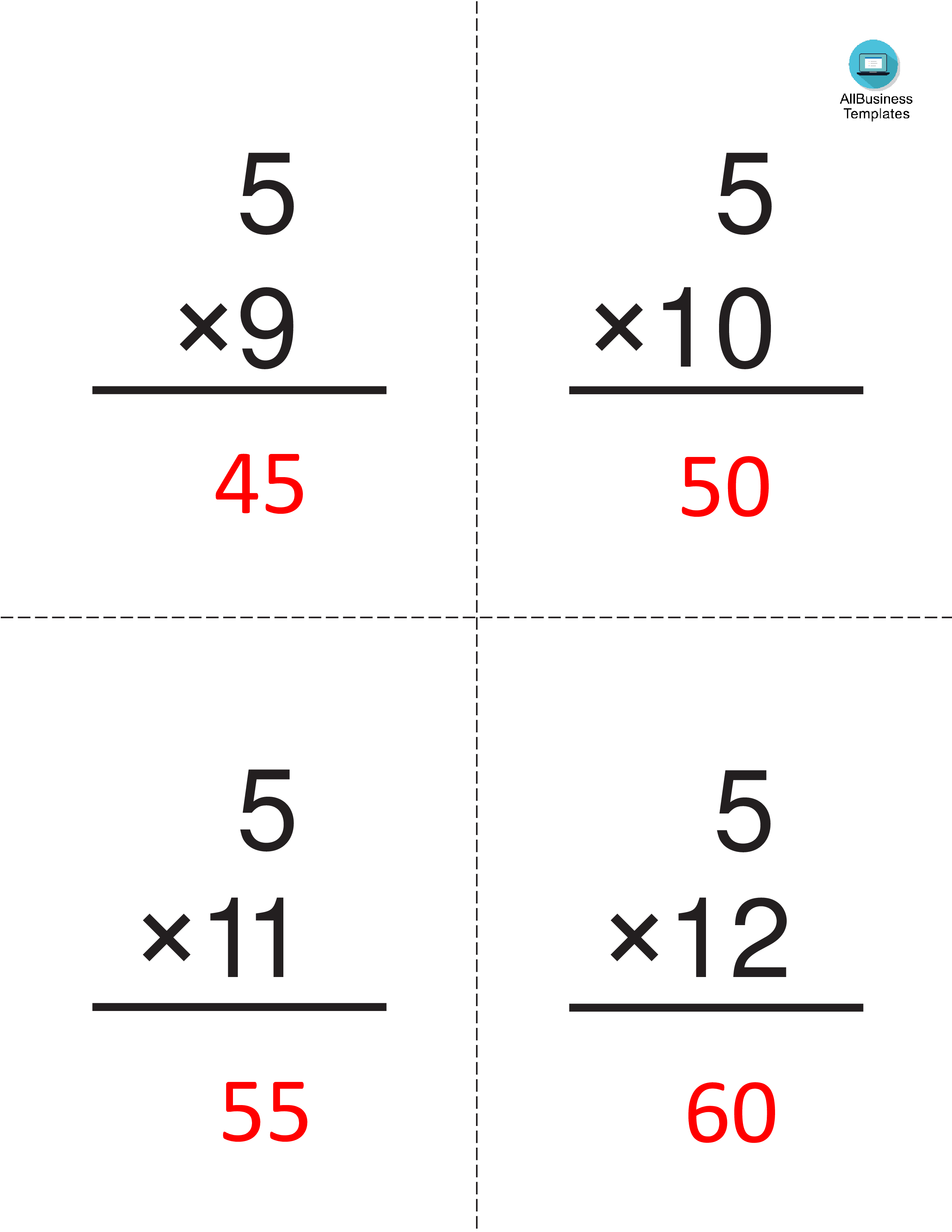 Multiplication Flashcards template | Templates at allbusinesstemplates.com