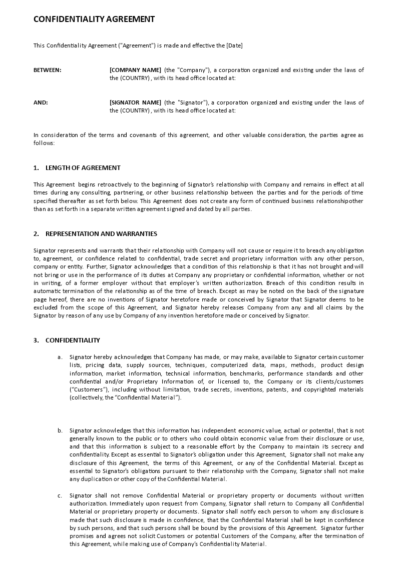 confidentiality agreement  consultants contractors template