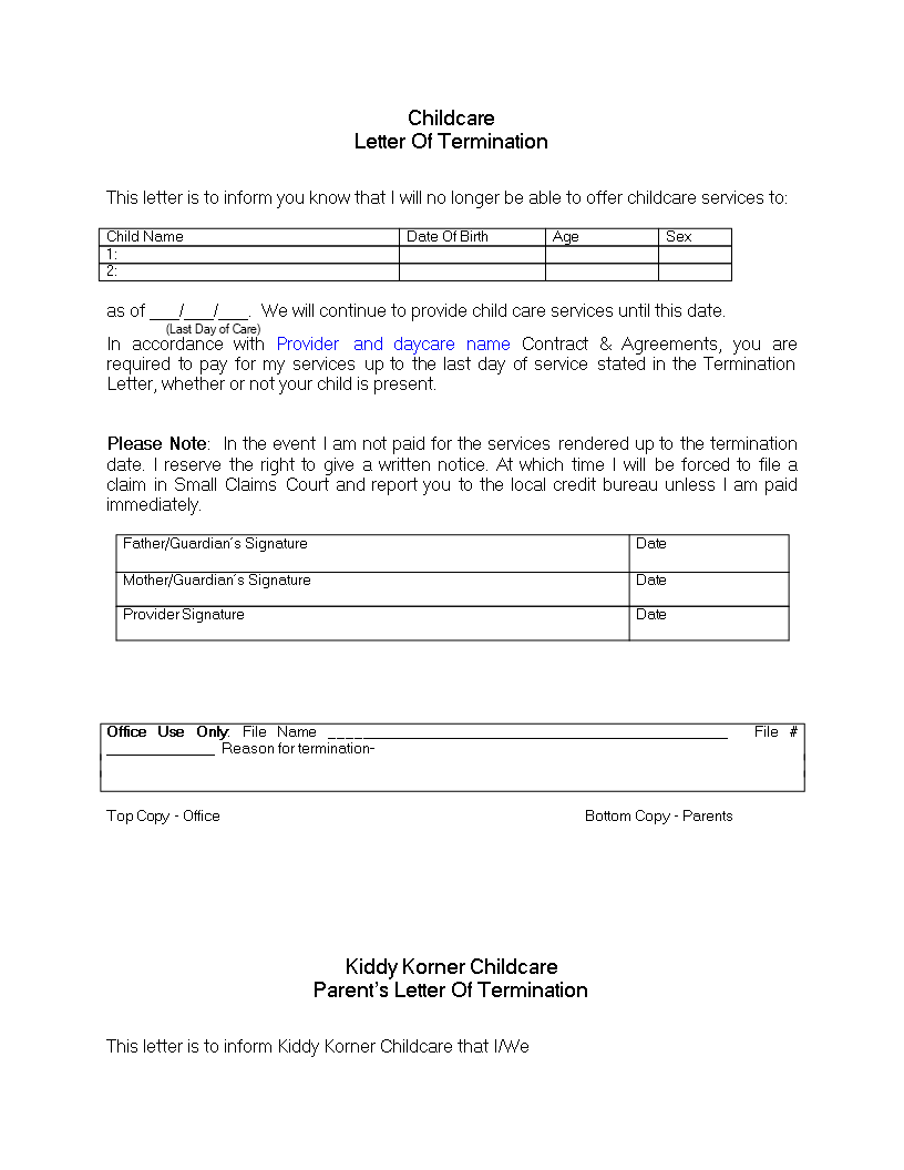 non template letter payment Free Daycare Letter for Payment Non Termination