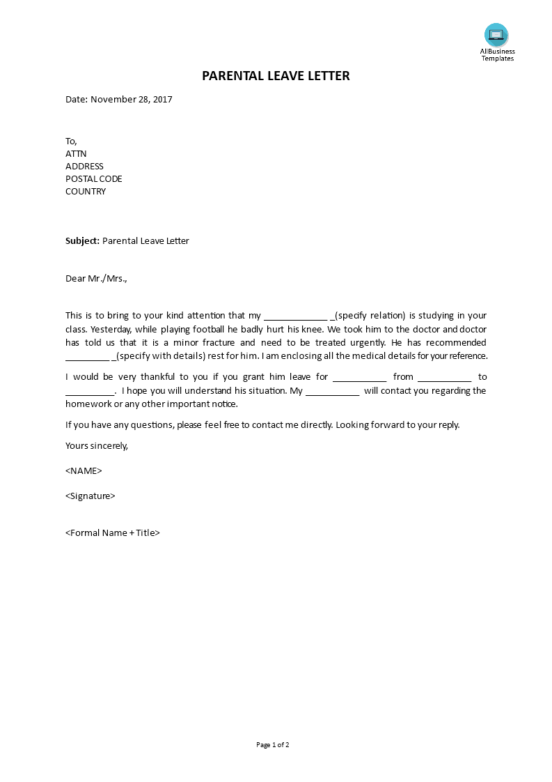 parental leave letter template