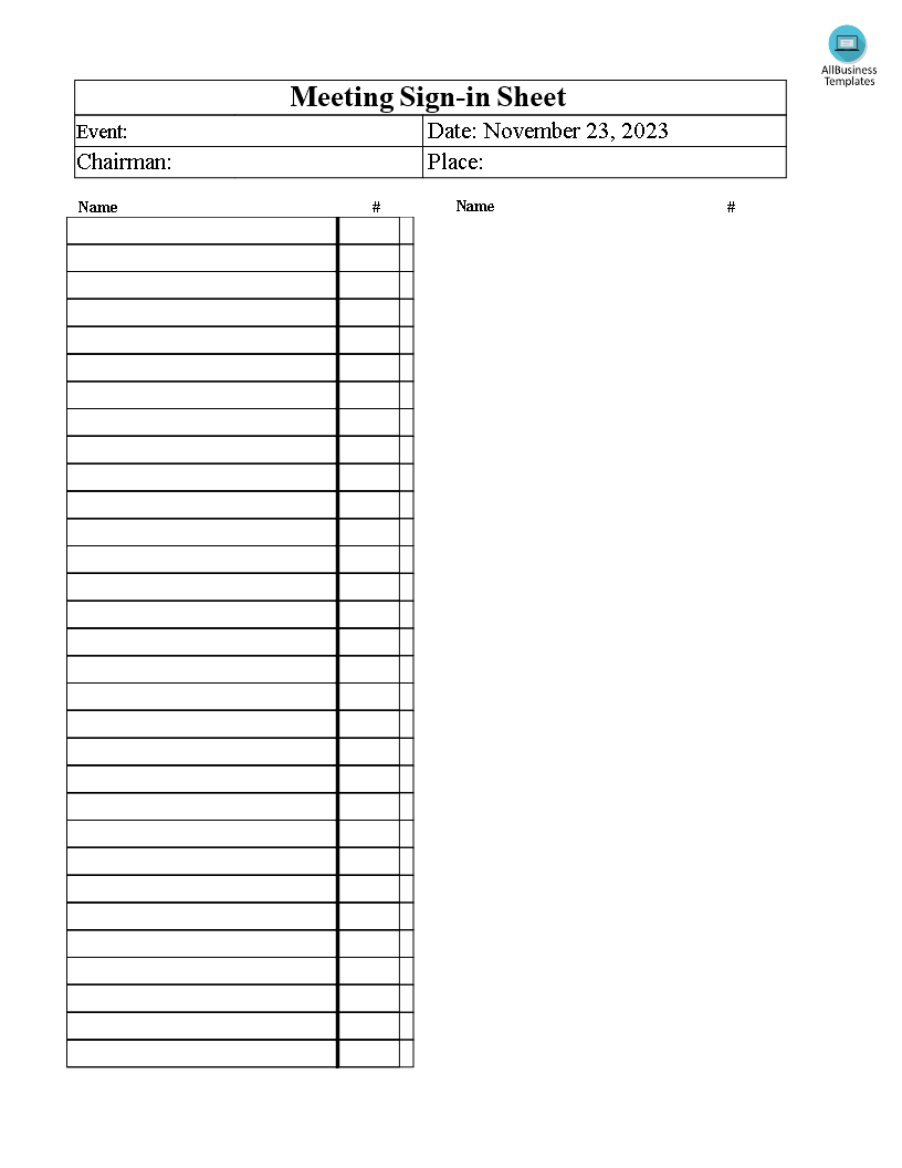 blank meeting sign in sheet modèles