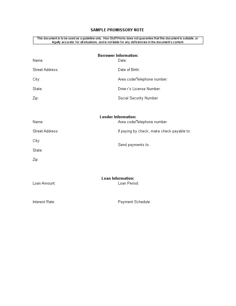 Sample Blank Promissory Note In Word 模板