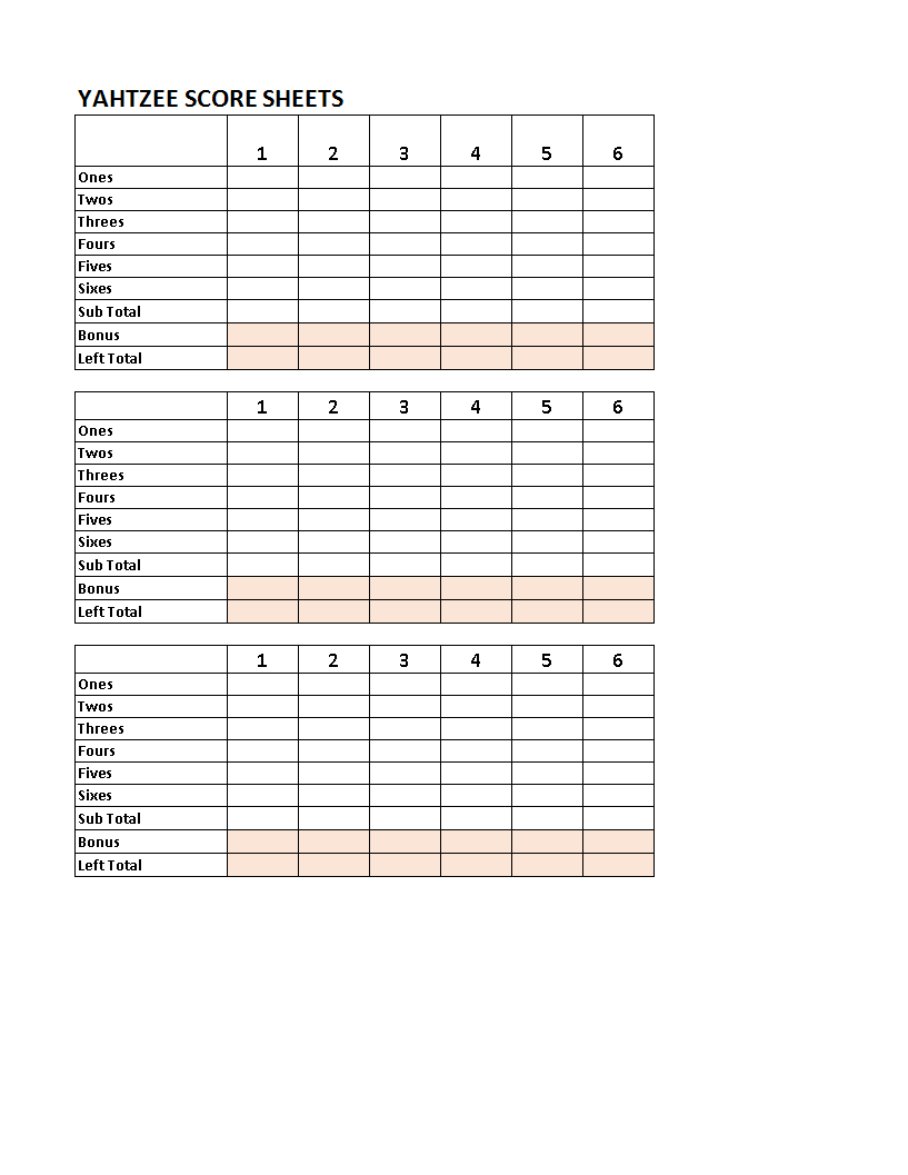 yahtzee score sheets worksheet Hauptschablonenbild