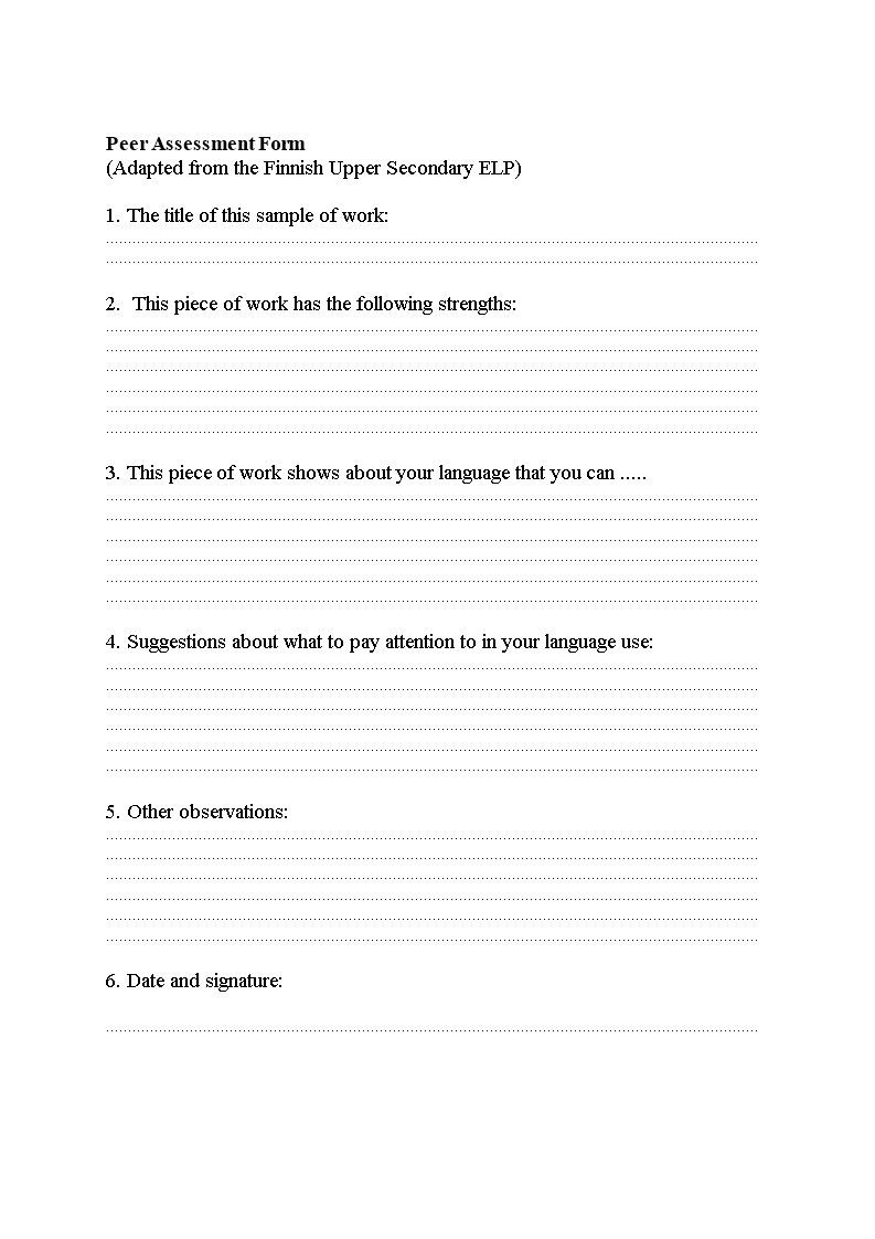 peer assessment form template