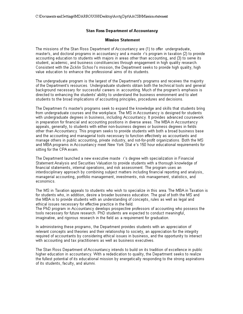 ethics mission statement template