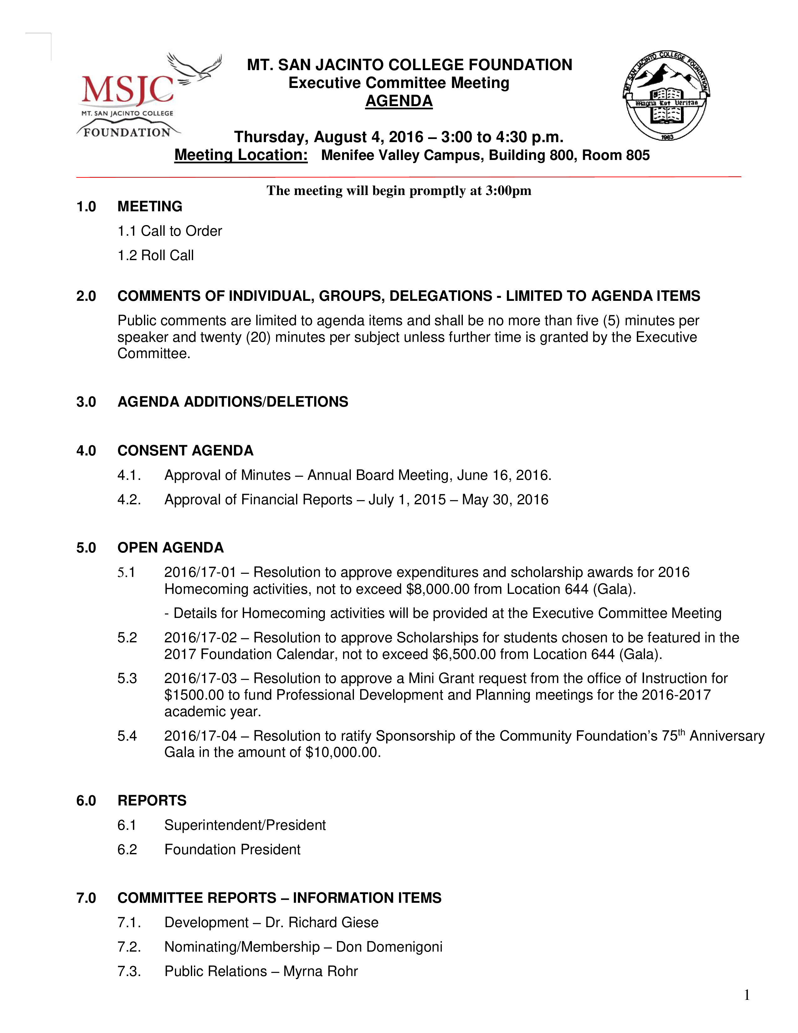 Executive Committee Meeting Agenda main image