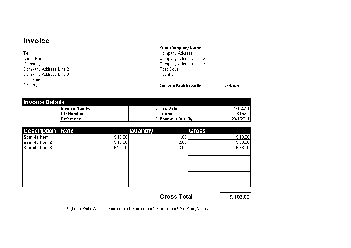 Wonderbaar Gratis Voorbeeld Excel-factuur GE-99