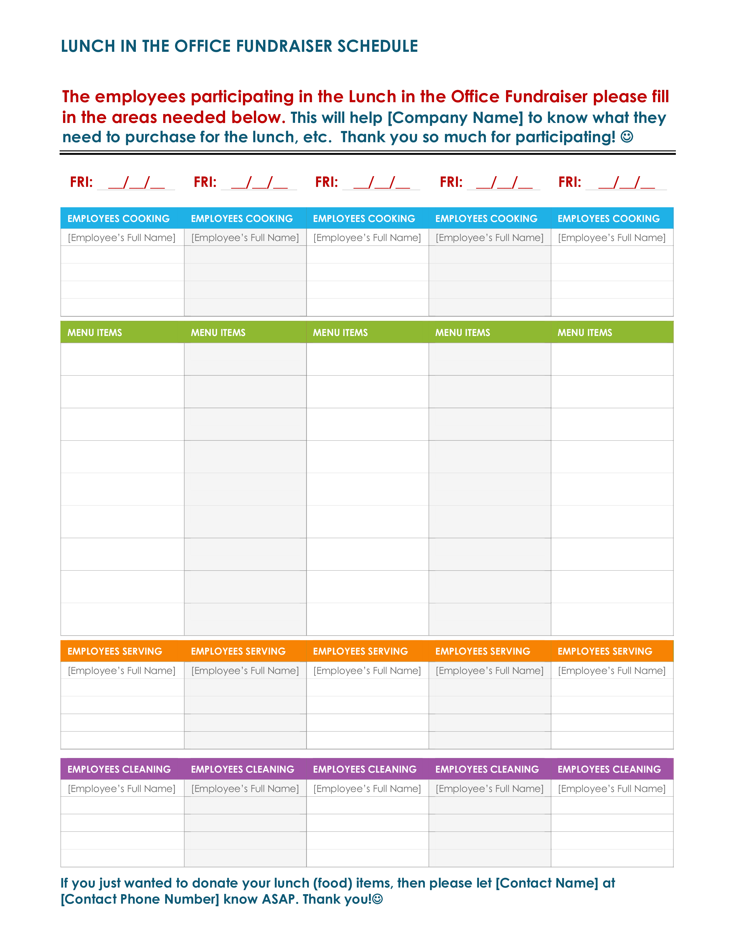 Office Lunch Schedule Templates at