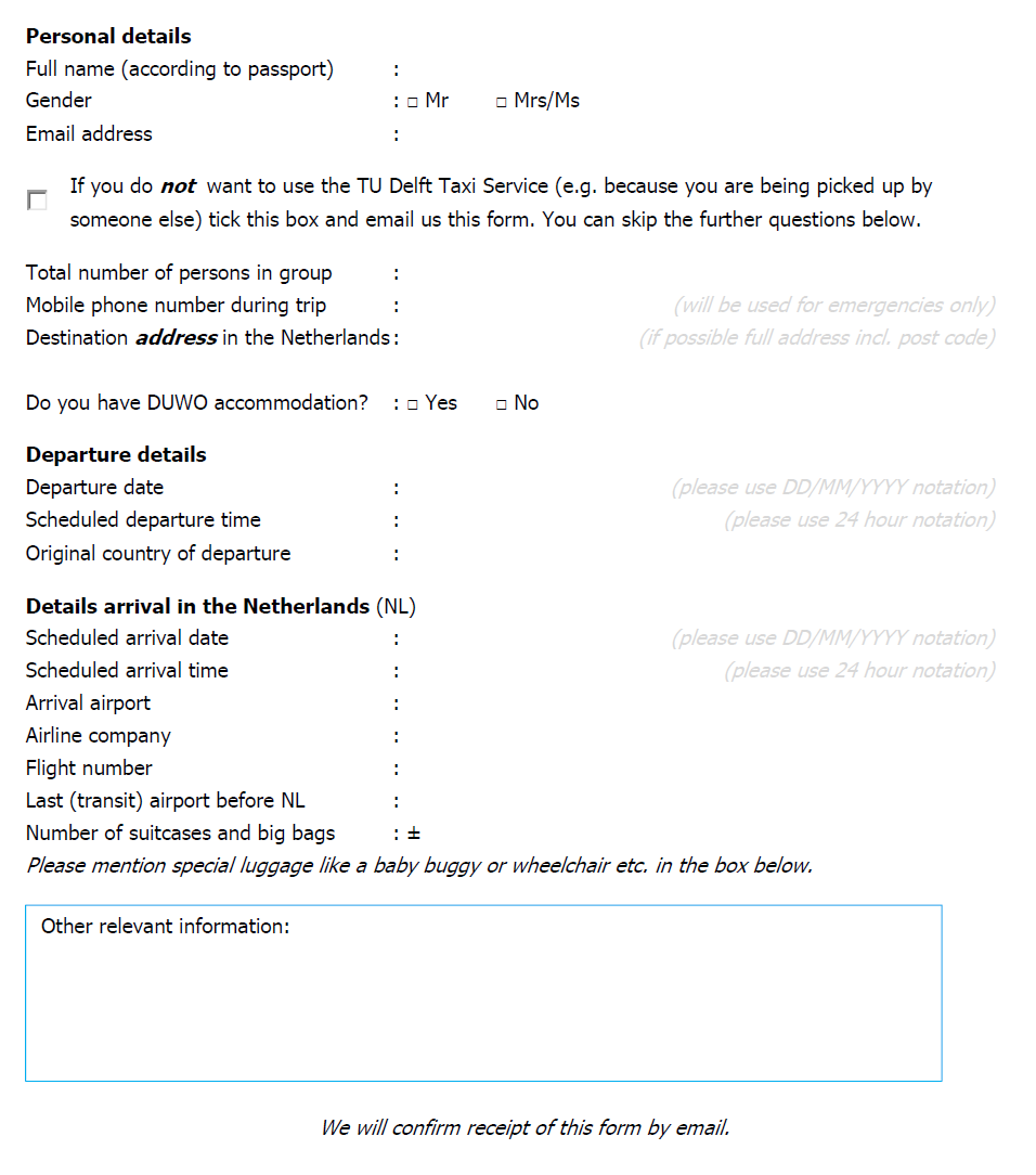 taxi service receipt template