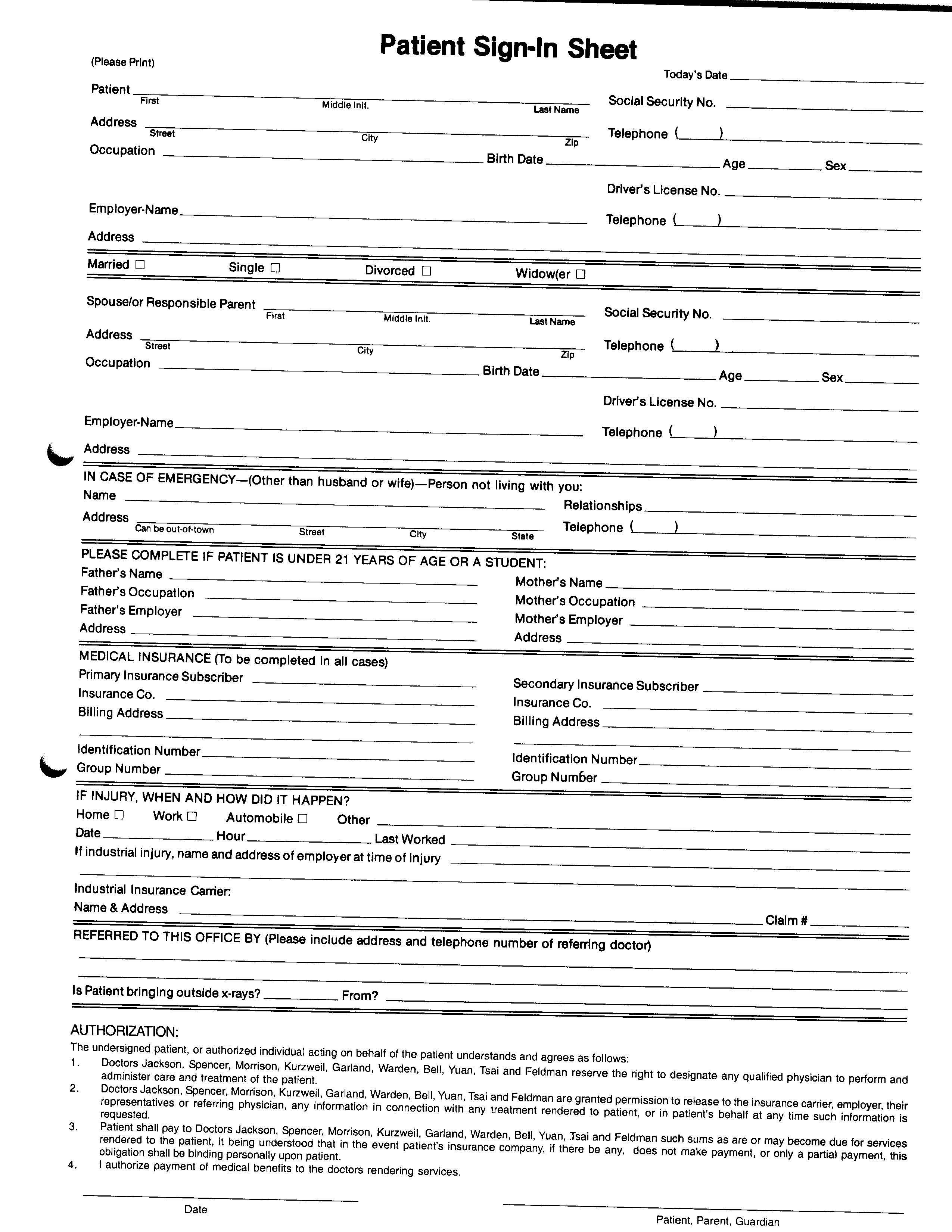 Patient Sign-in Sheet 模板