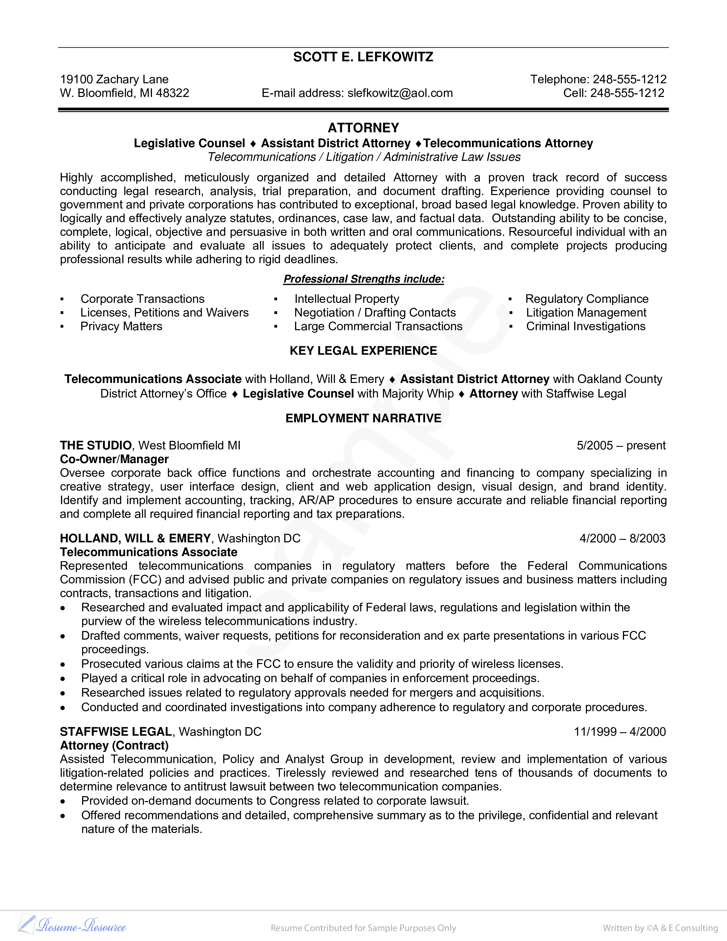 example resume for lawyers