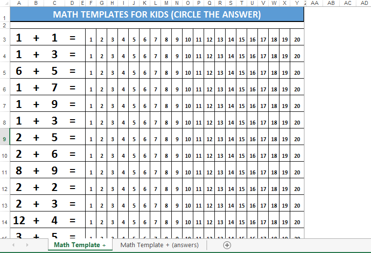 Learn to add numbers forkids circle the answer 模板