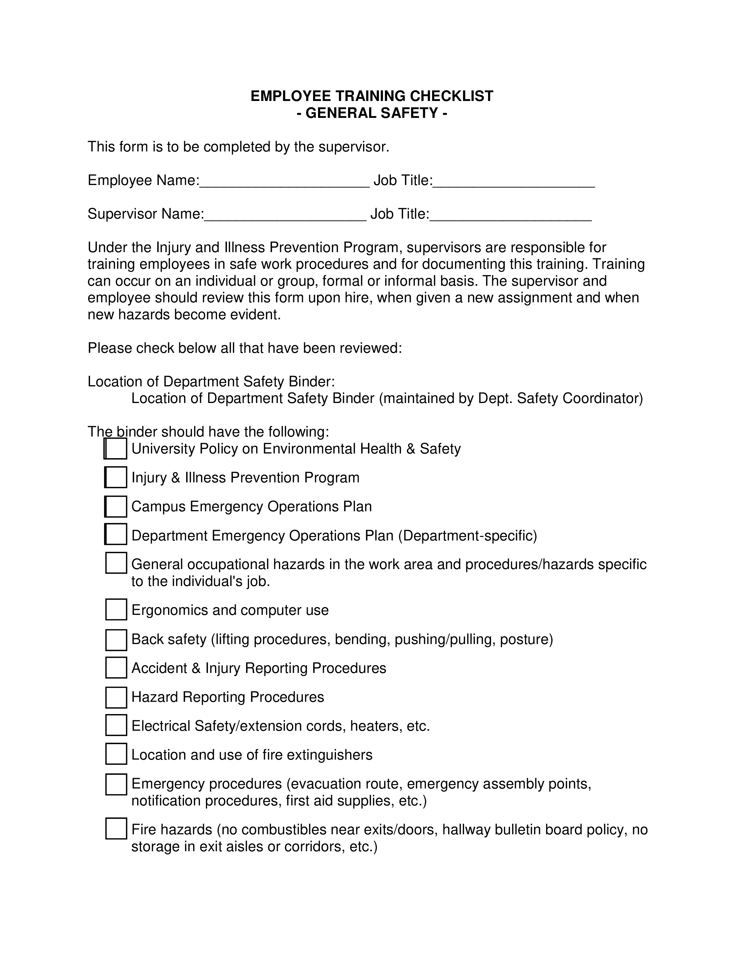 employee training checklist Hauptschablonenbild