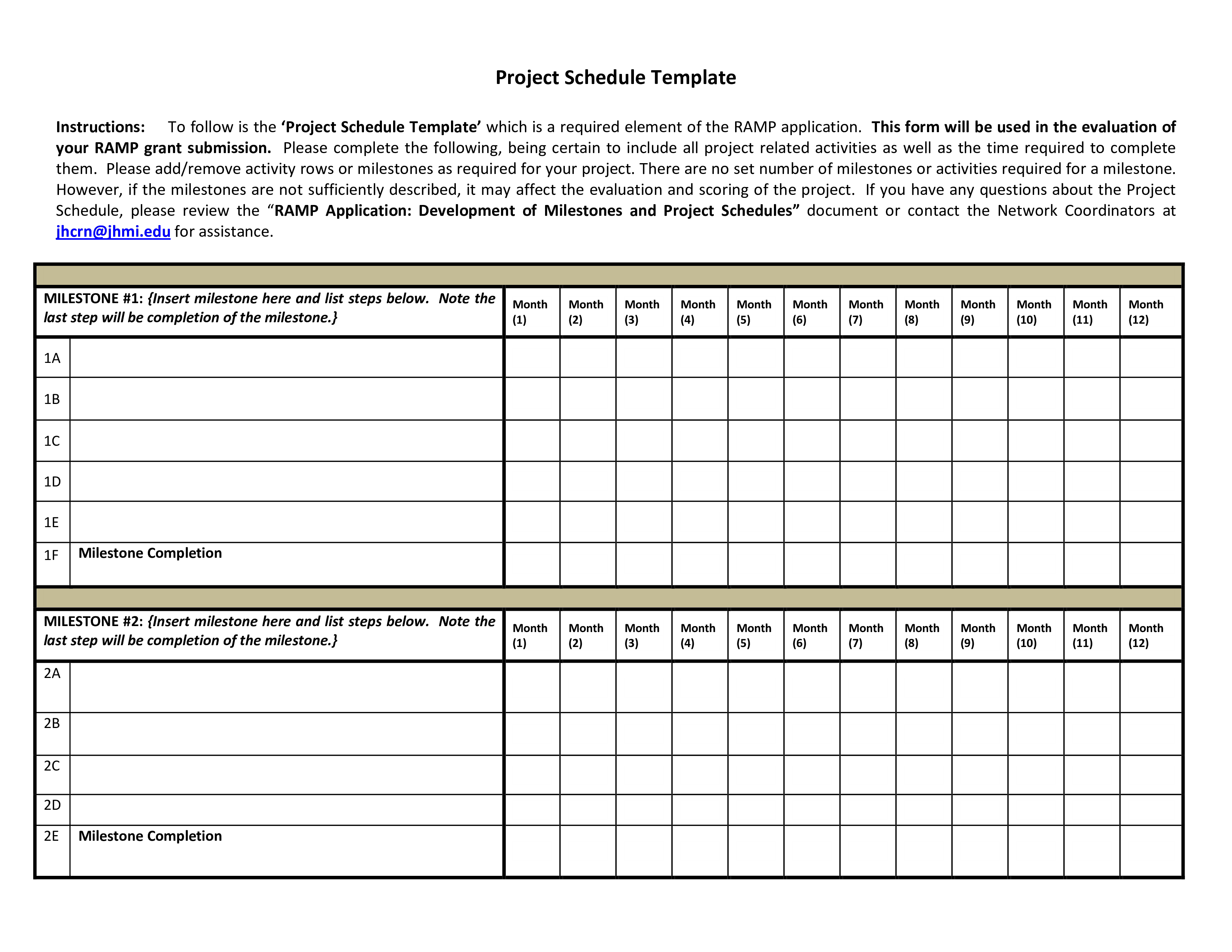 Monthly Project Schedule Templates at