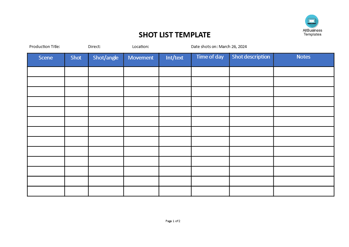 shot list template
