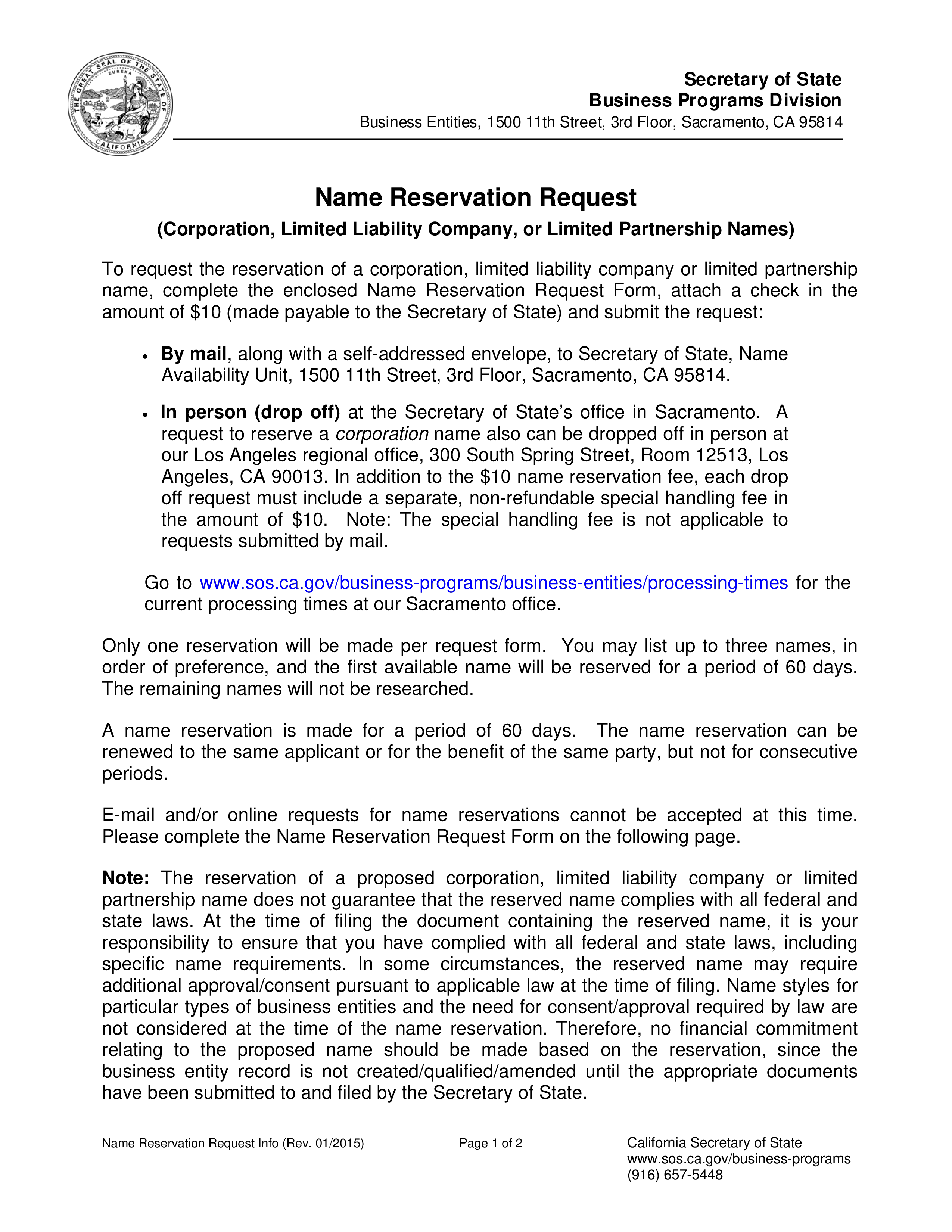 name reservation request form Hauptschablonenbild