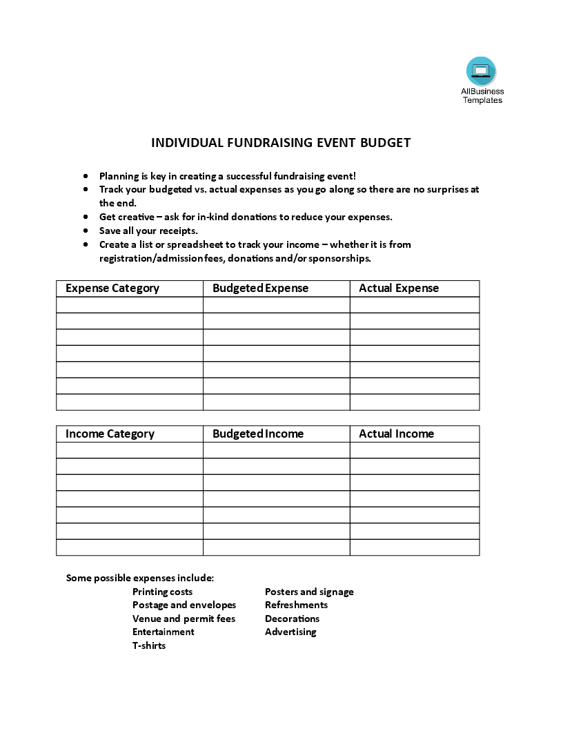 fundraising event budget template