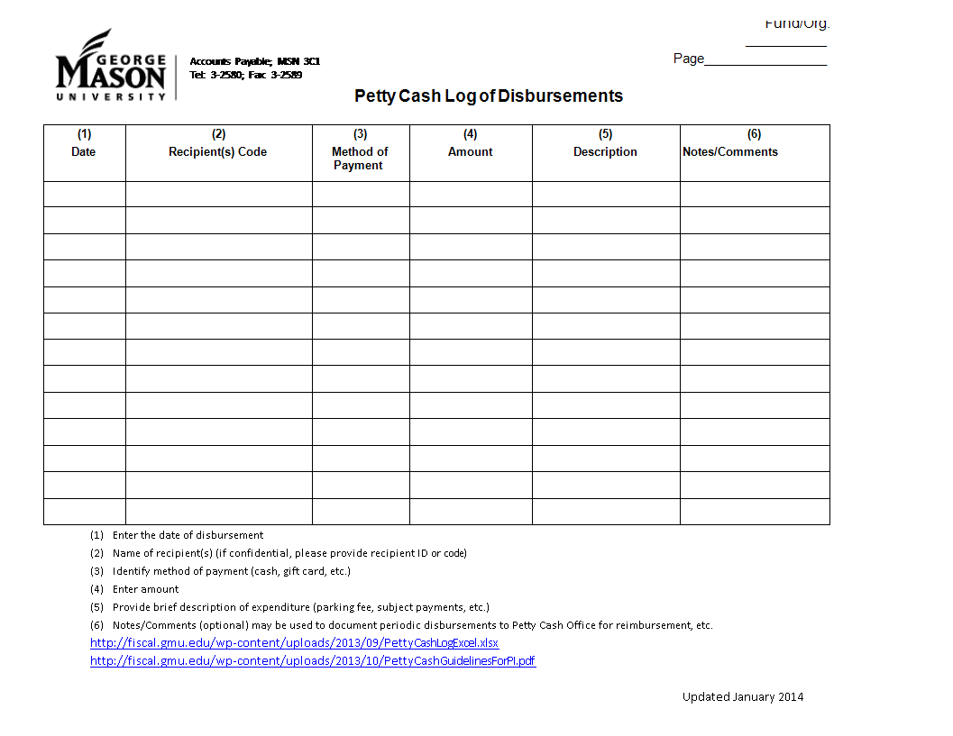 Printable Petty Cash Form main image