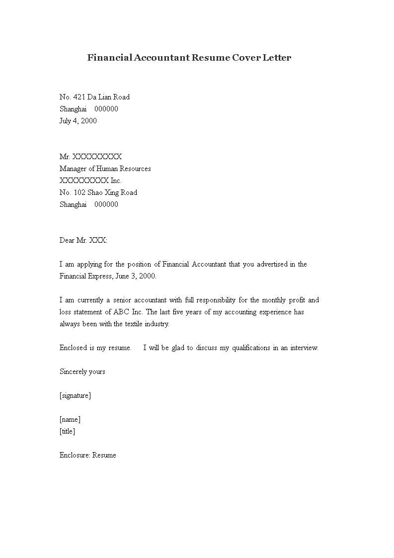 financial accountant resume cover letter sample modèles