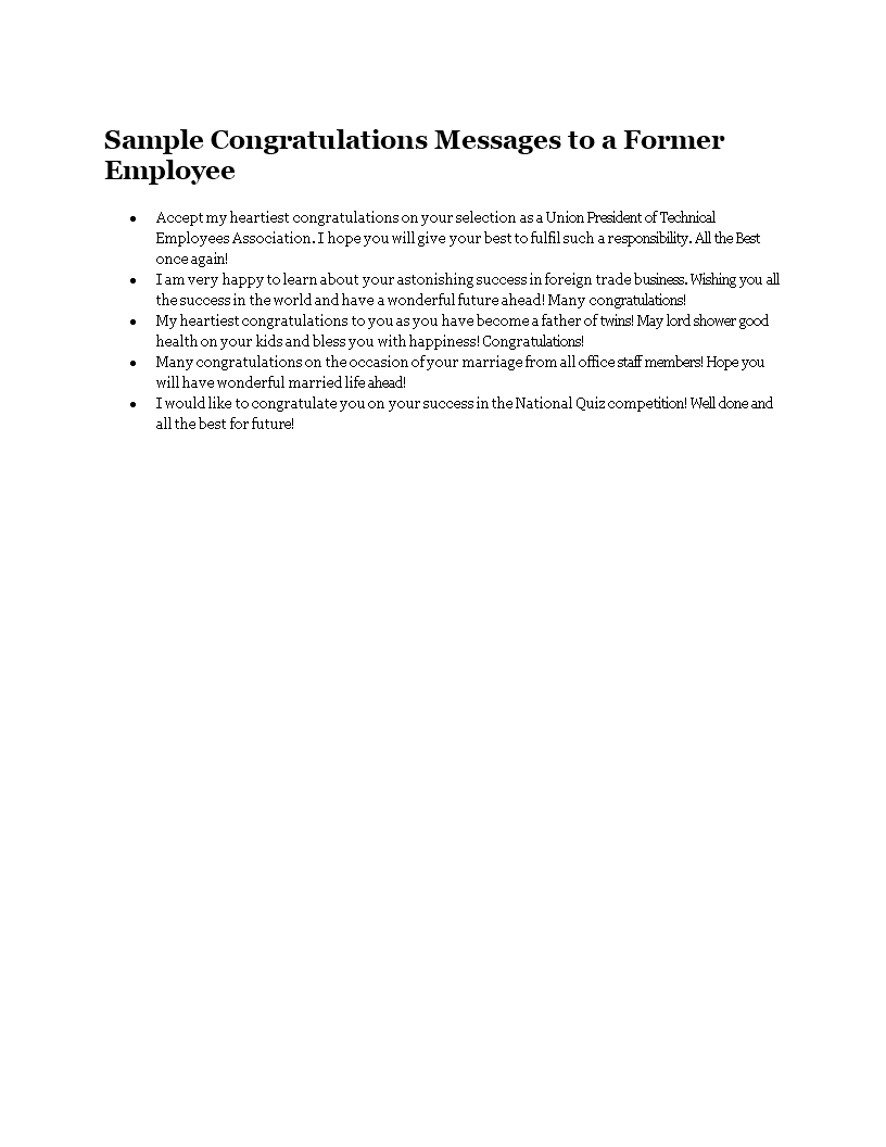 sample congratulations messages to a former employee template