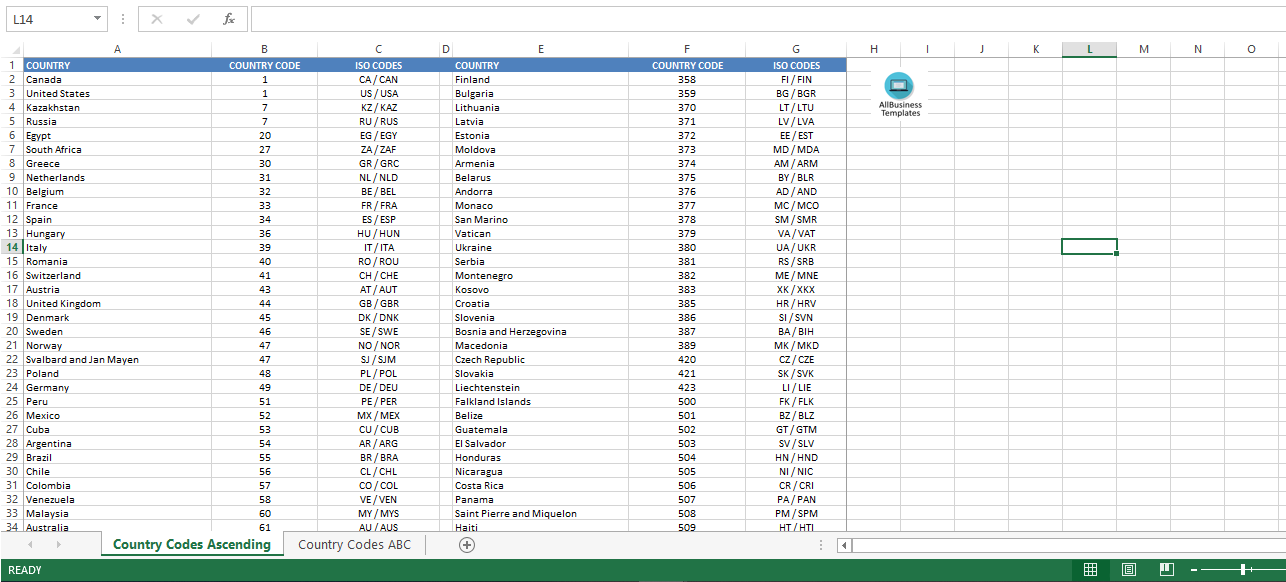 Country Phone Codes Ascending Order main image