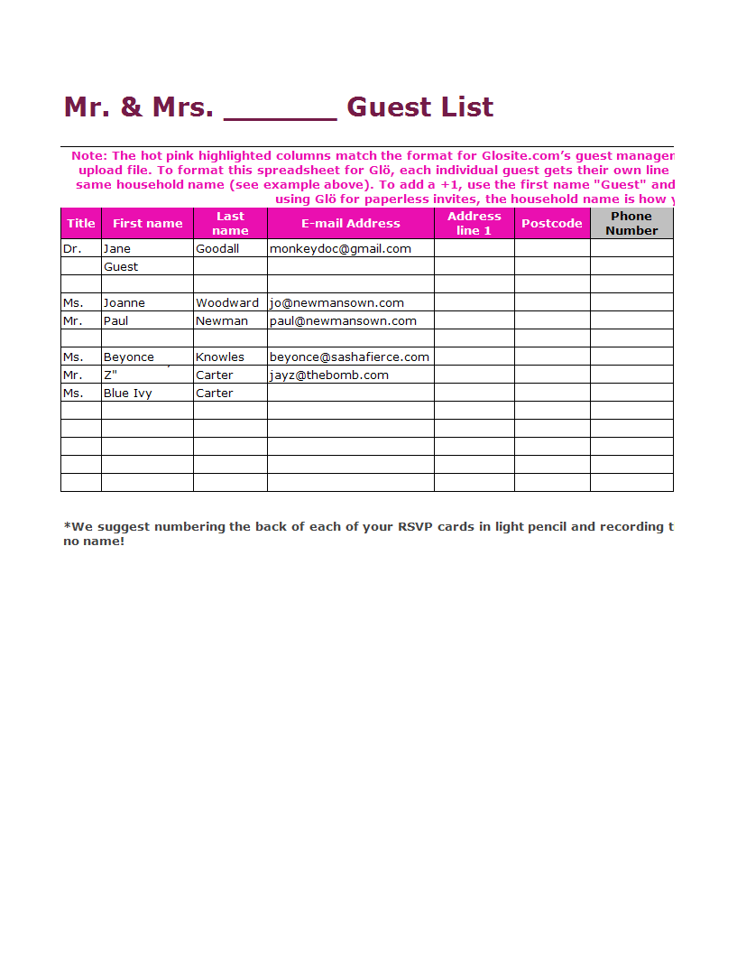 wedding guest list template worksheet excel modèles