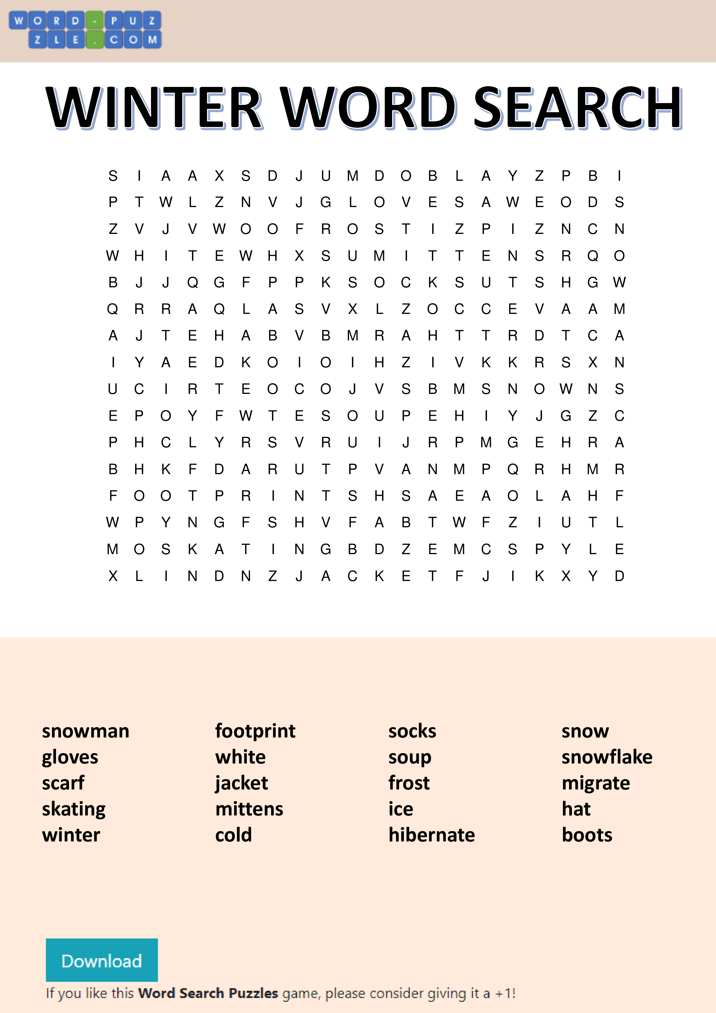 winter word search template