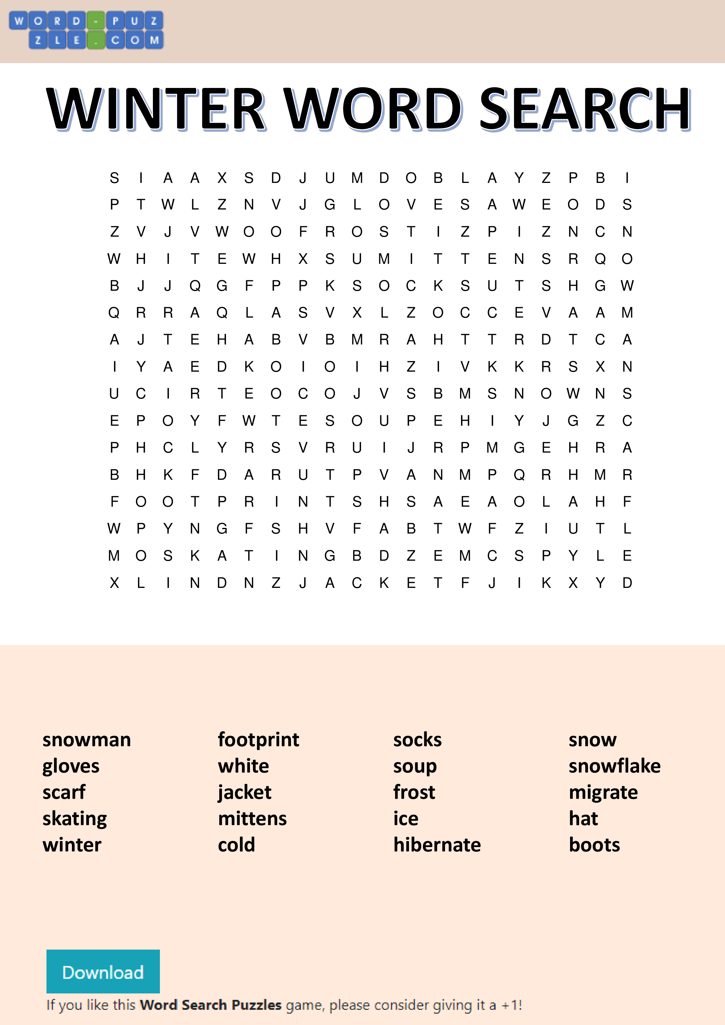 winter word search modèles