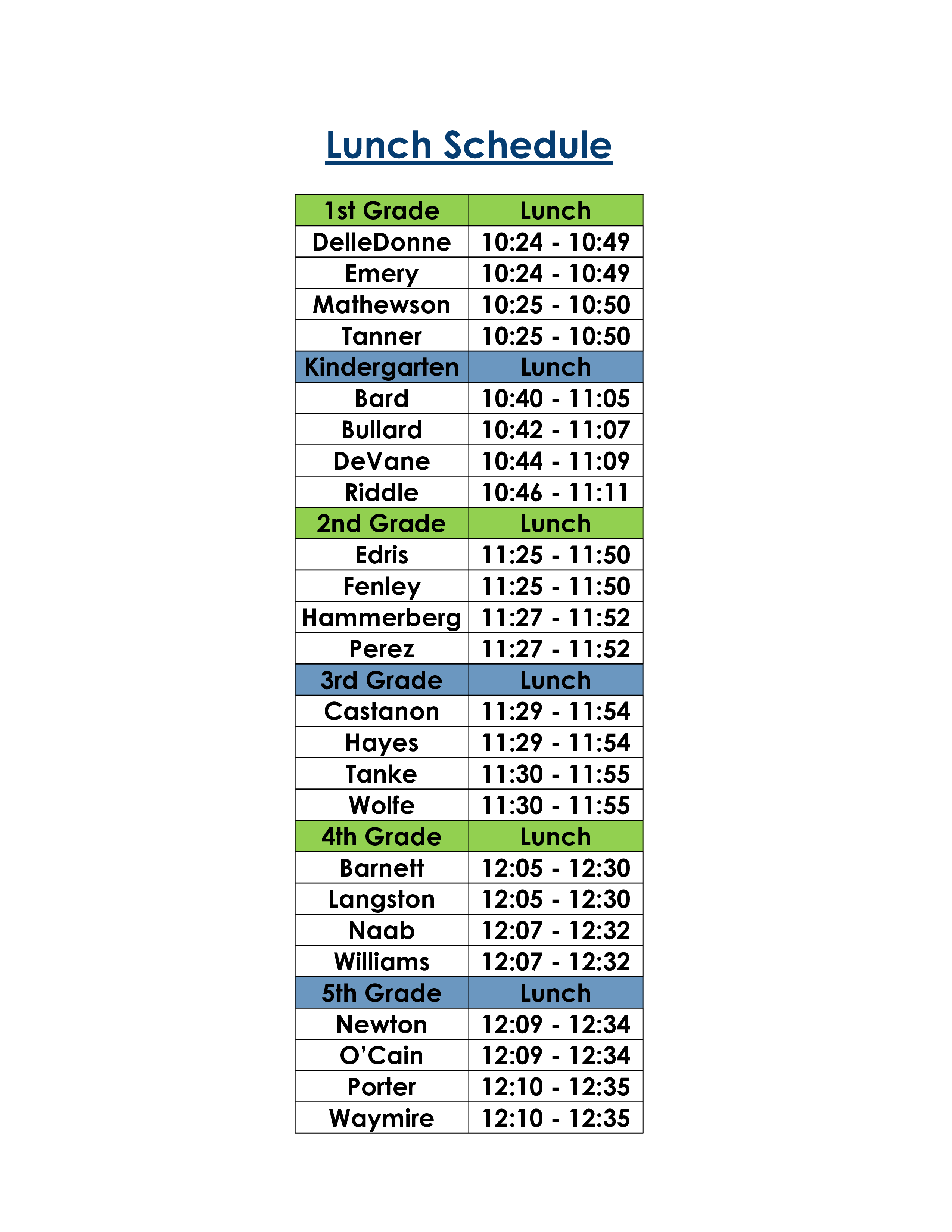Lunch Schedule example 模板