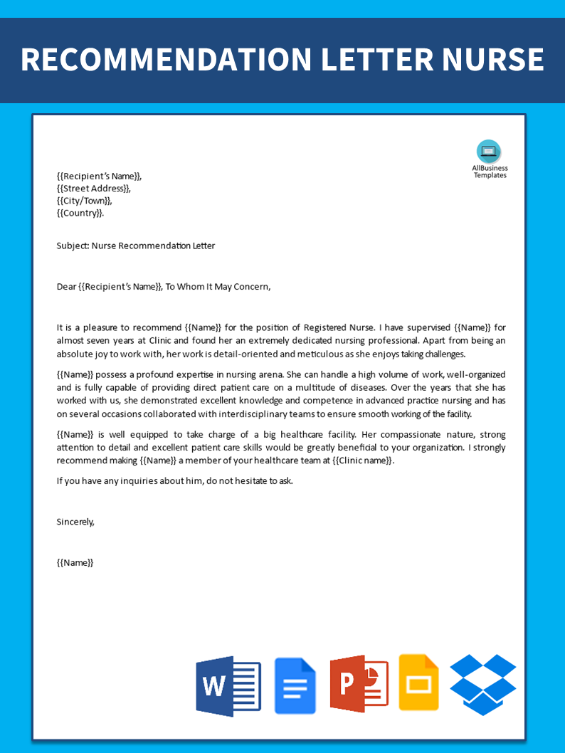 recommendation letter for nursing job template