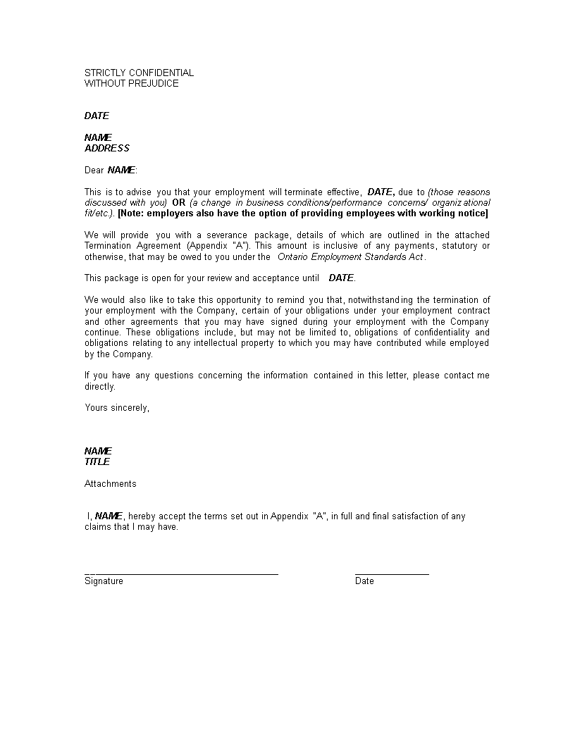 Employee Termination Letter Format 模板
