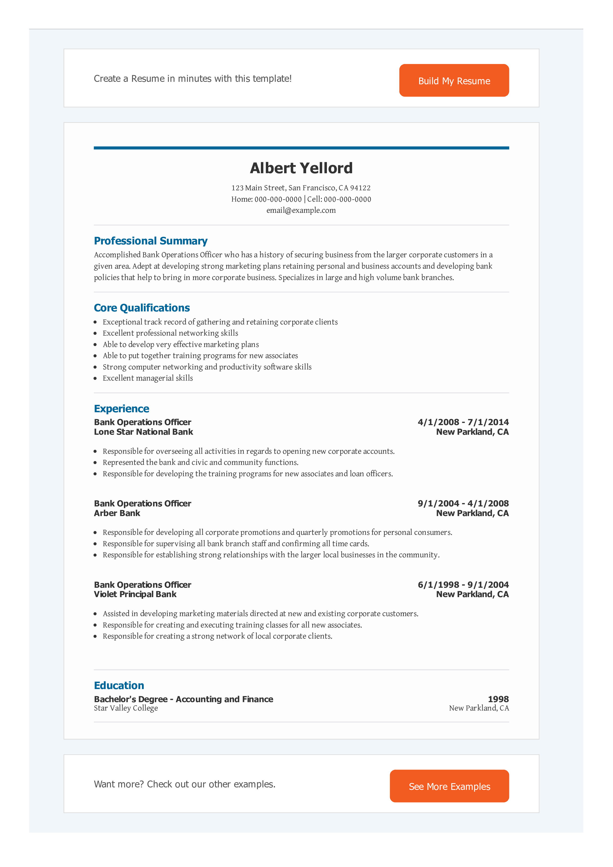 Banking Operations Officer Resume main image