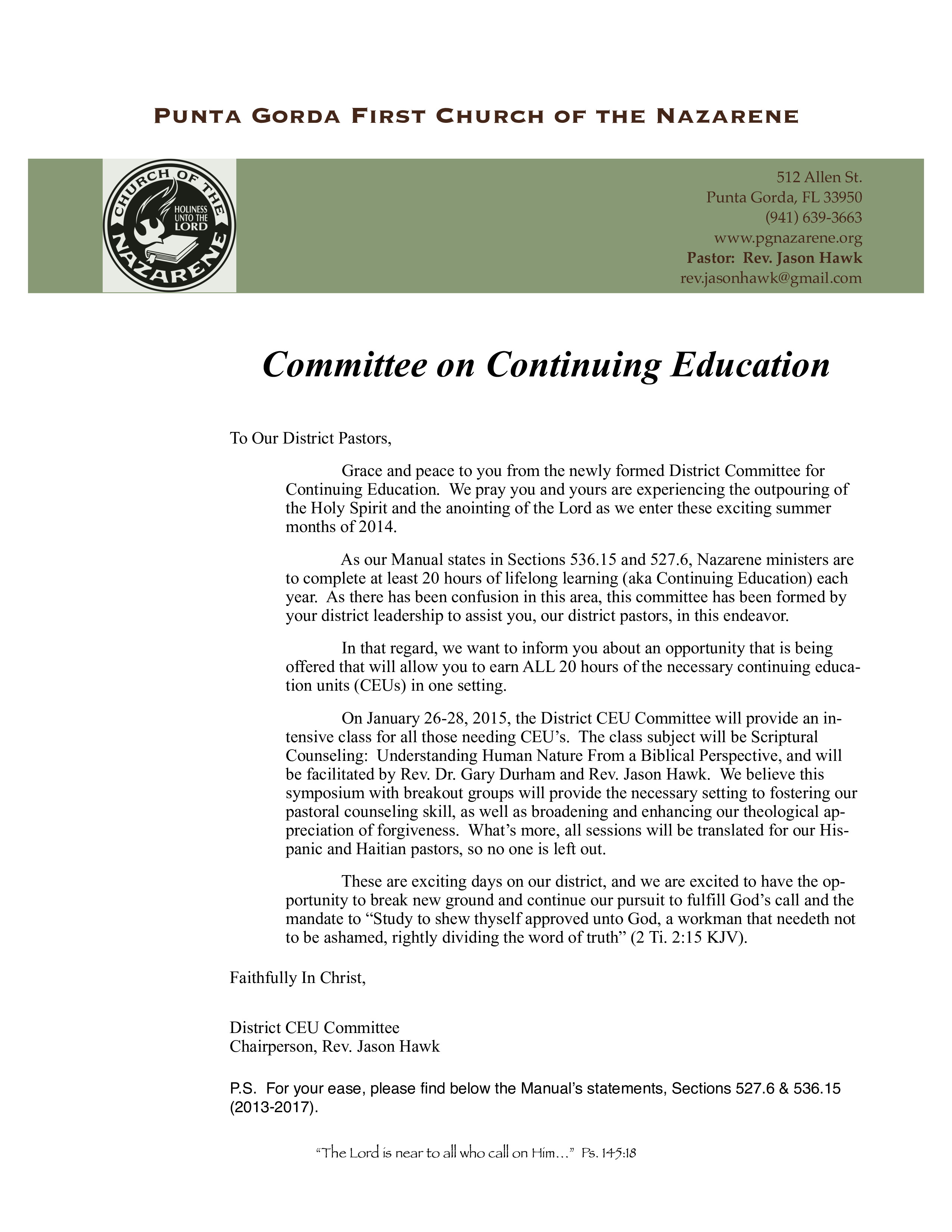 church newsletter about education modèles