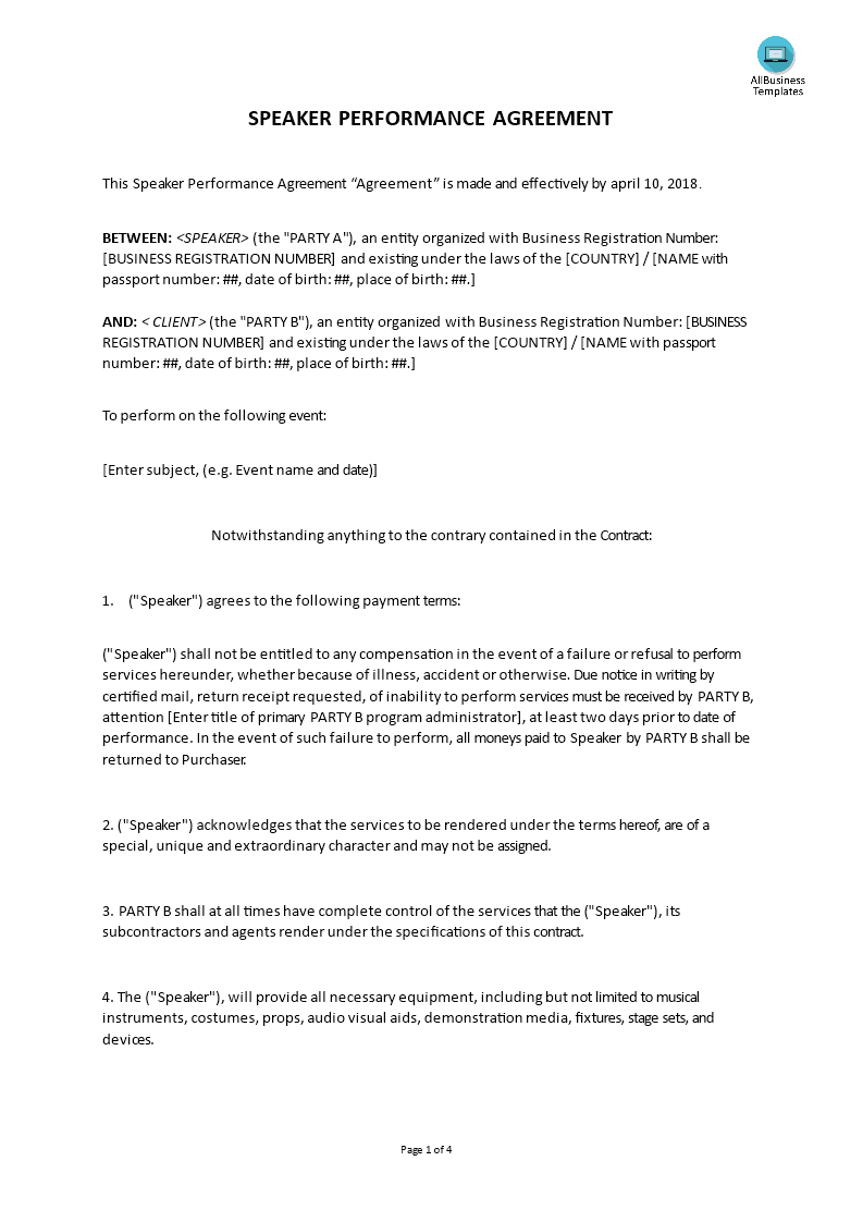 Speaker Contract Word Template