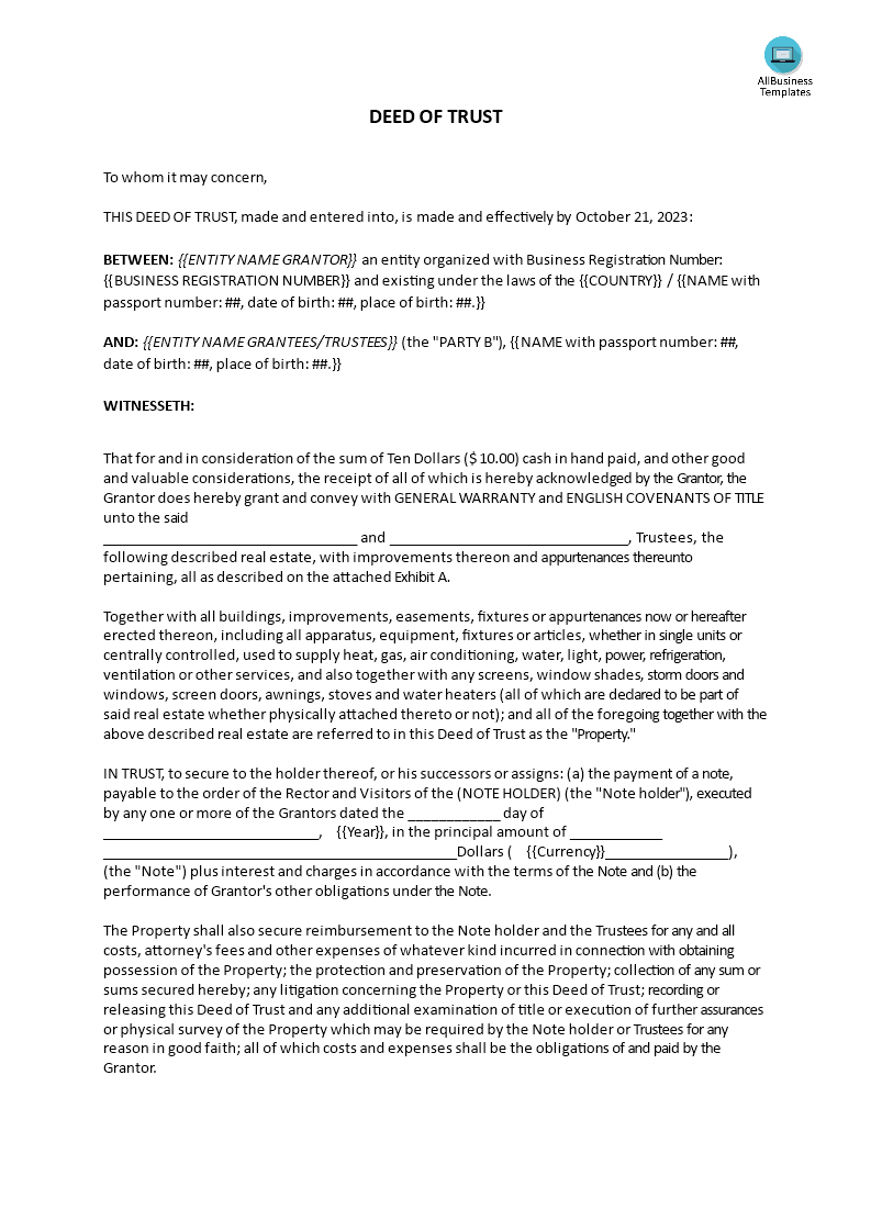 deed of trust form template