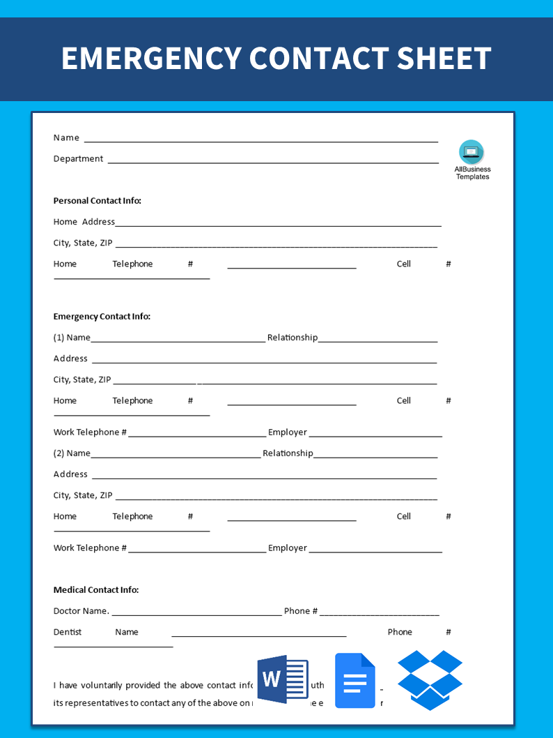 emergency contact form template