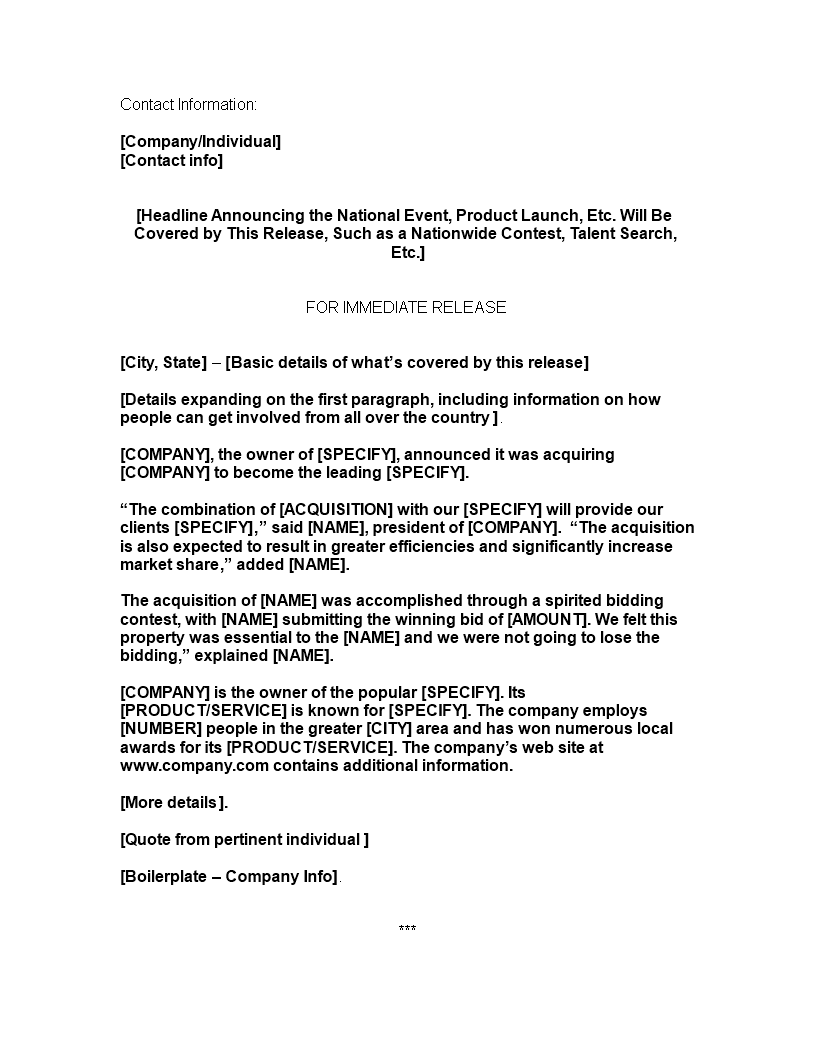 major development press release modèles