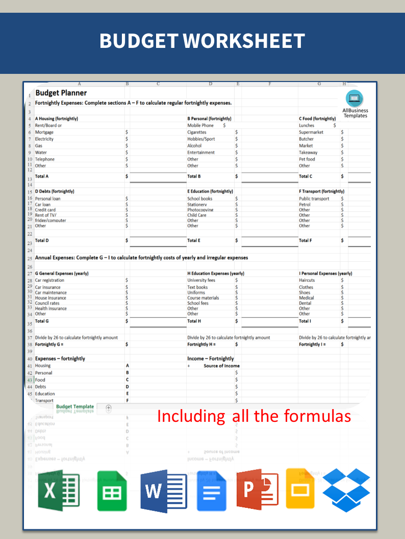 budget template Hauptschablonenbild