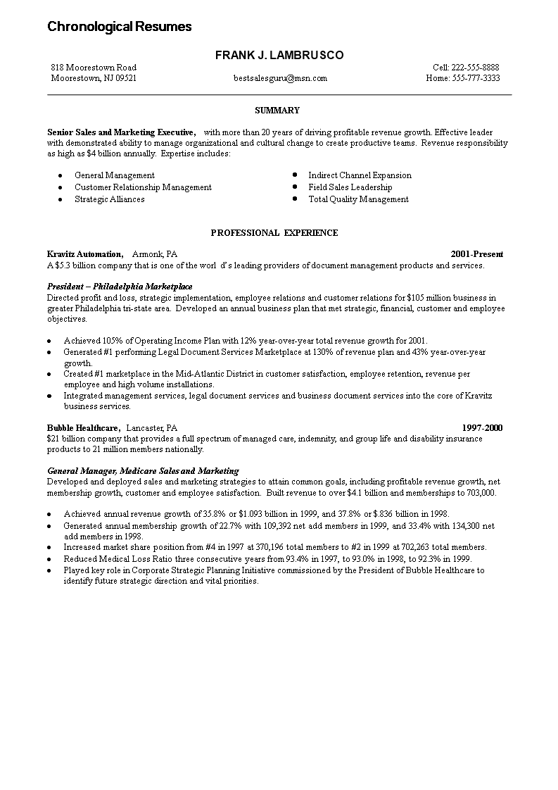 senior sales and marketing executive resume template