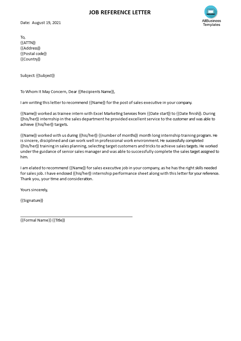 Sales Manager Reference Letter | Templates at ...