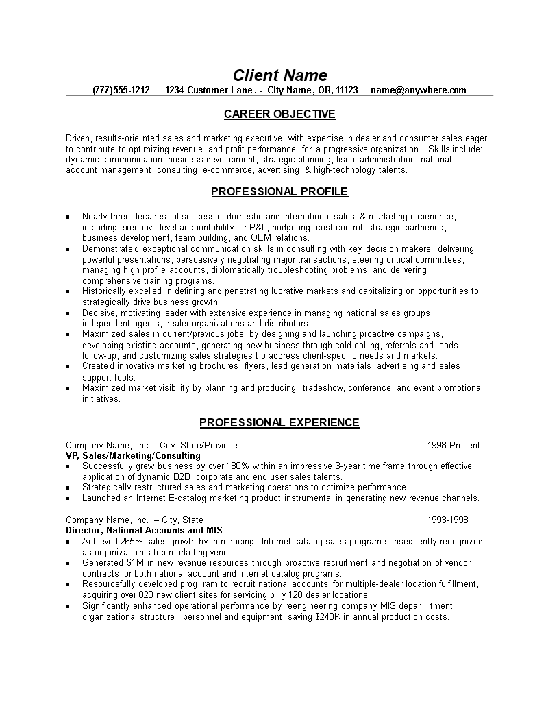 sales job resume s modèles