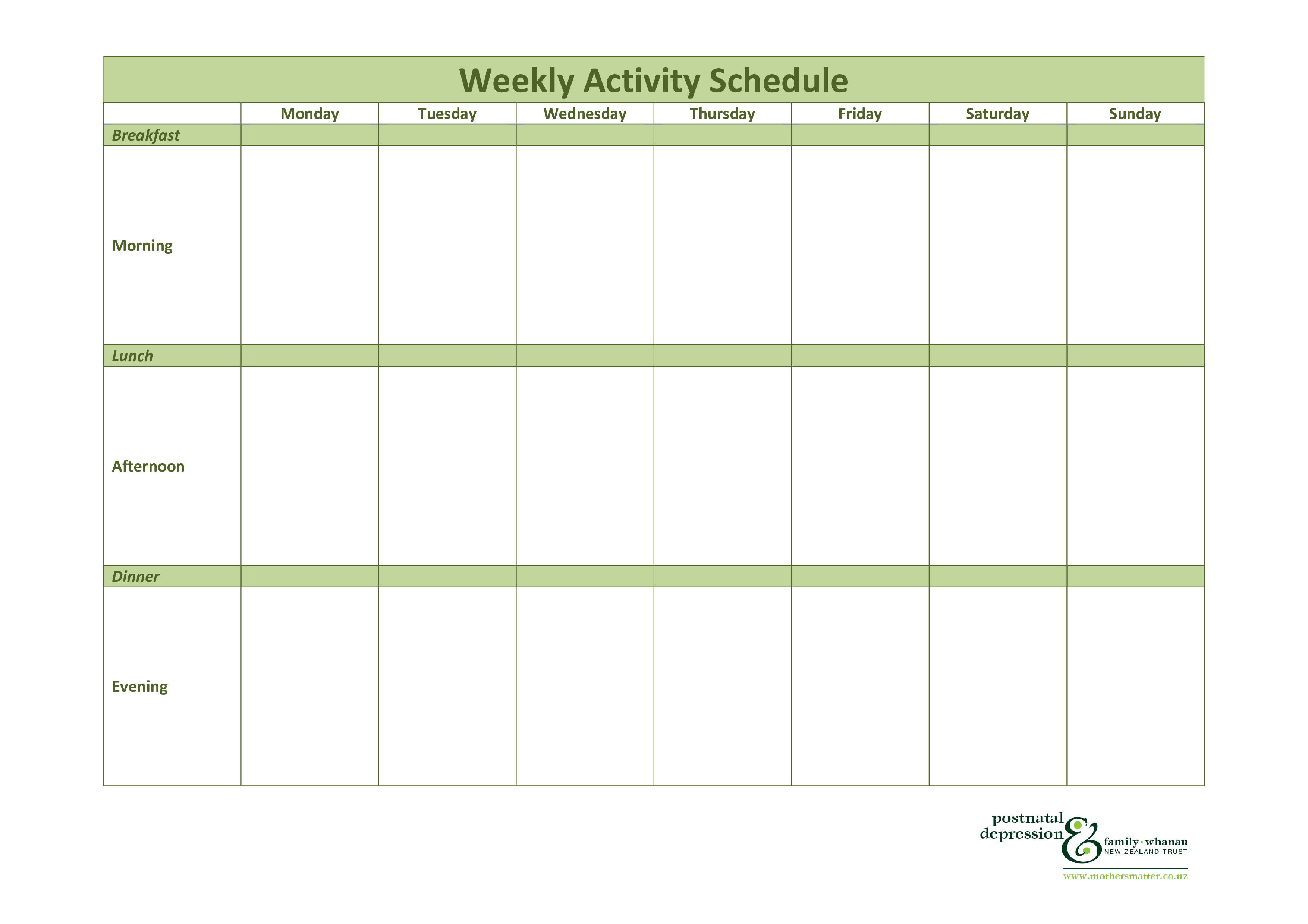 patient weekly activity schedule voorbeeld afbeelding 