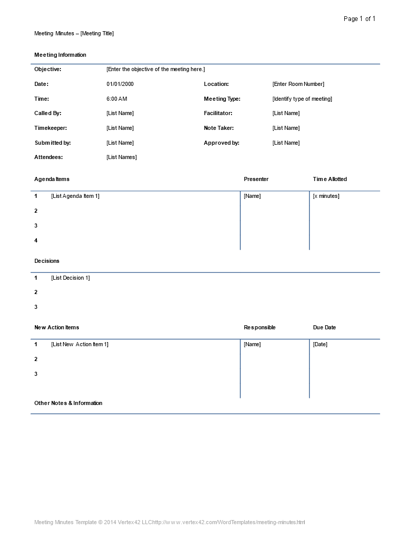 detailed meeting minutes template template